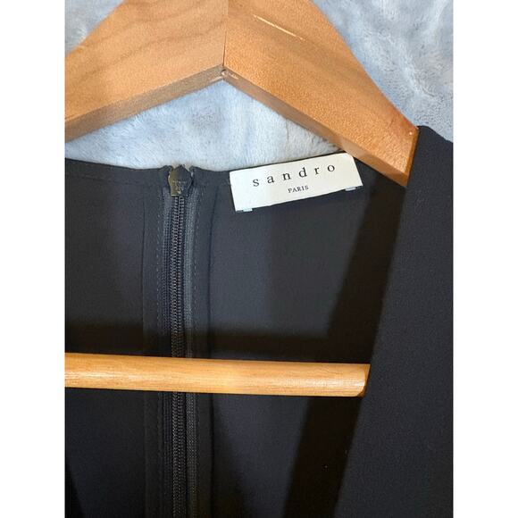 Sandro Paris LBD Black Long Sleeve Wrap Pleated Maxi Dress Luxury Minimalist - Picture 12 of 14